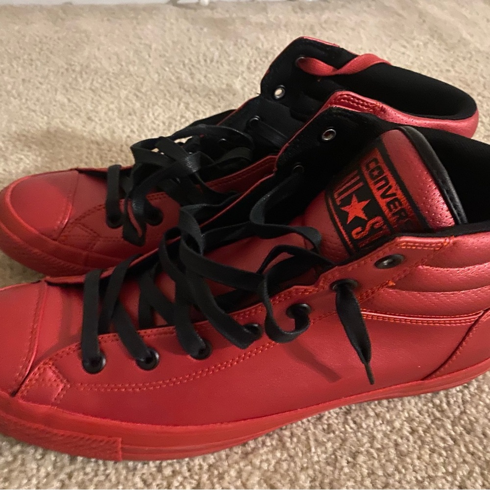 Red and black leather converse size 13 with red and black laces your choice!